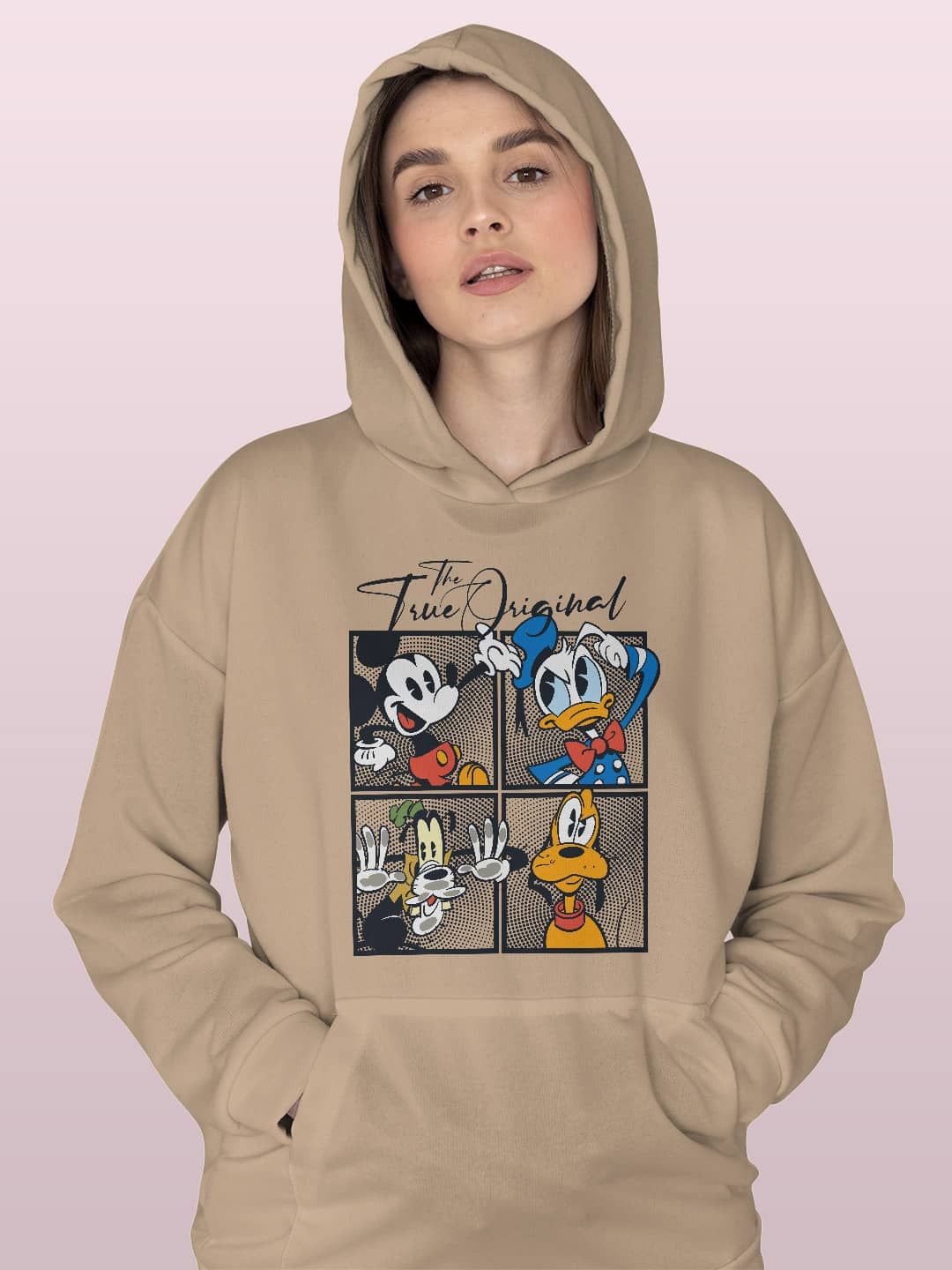 

macmerise Women Printed Hooded Sweatshirt, Beige