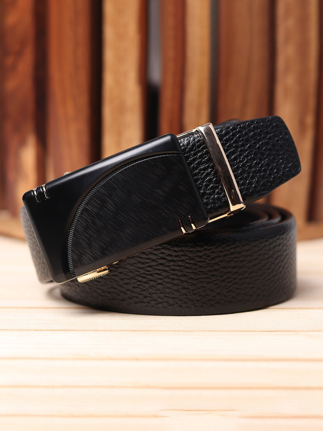 

WINSOME DEAL Men Slider Buckle Closure Textured Formal Belt, Black