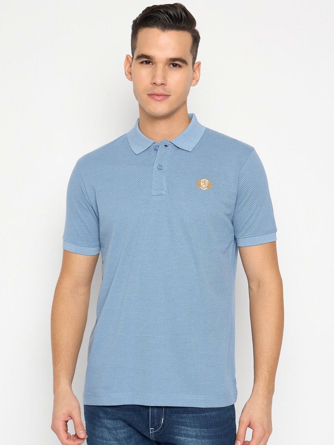 

Duke Men Solid Polo Collar Cotton Slim Fit T-shirt, Blue
