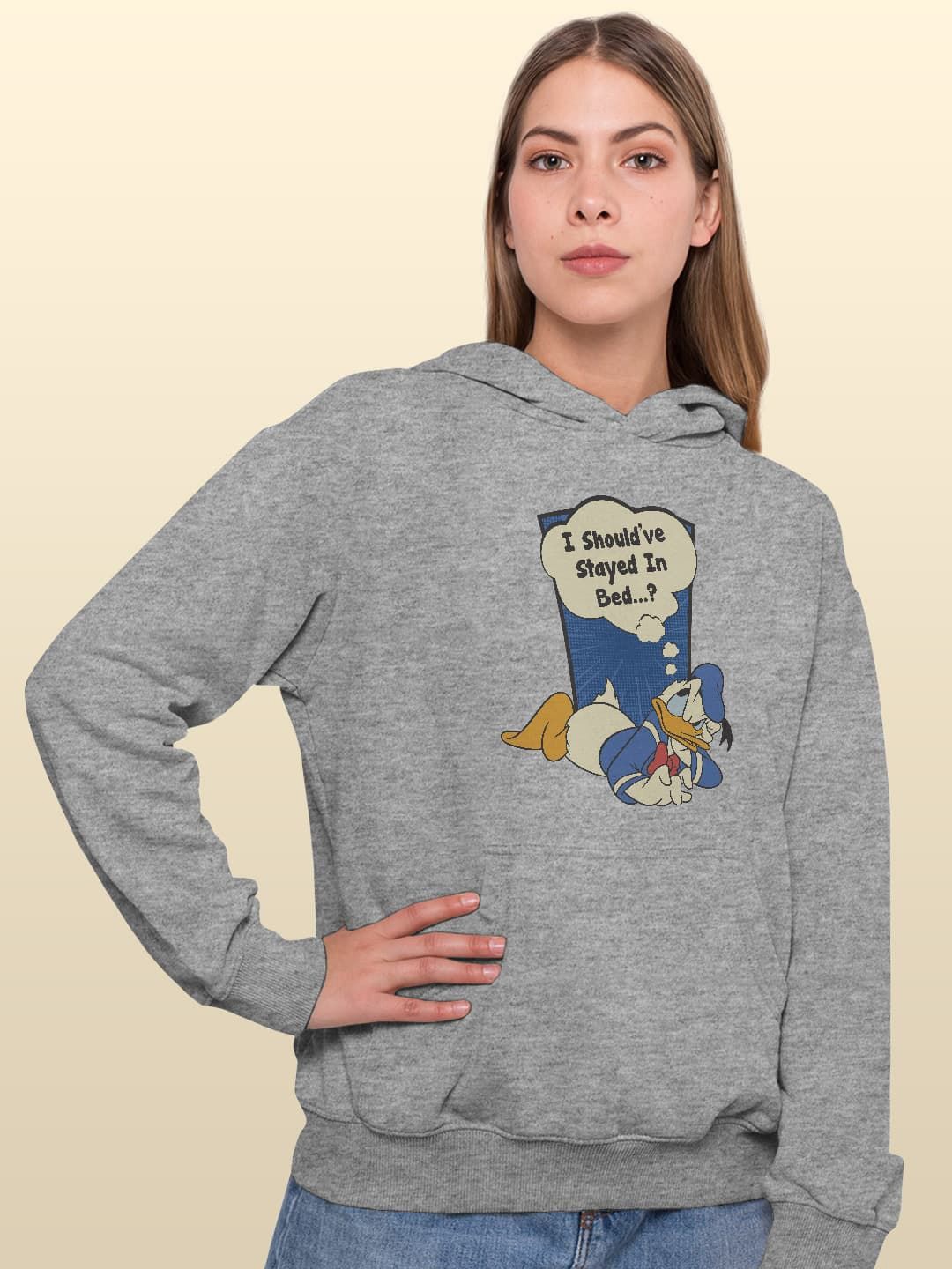

macmerise Women Printed Hooded Sweatshirt, Grey