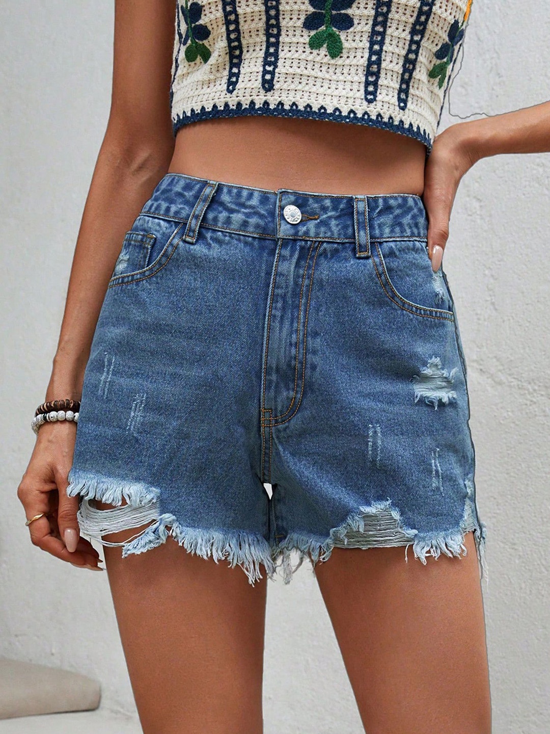 

LULU & SKY Women Slim Fit High-Rise Denim Shorts, Navy blue