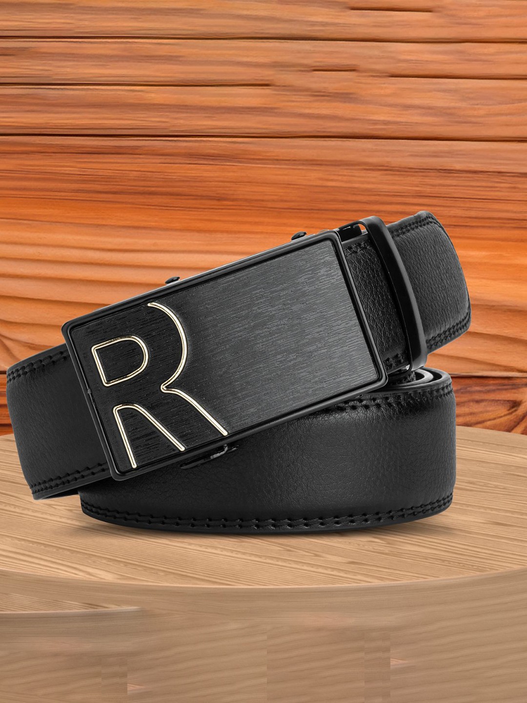 

WINSOME DEAL Men Solid Slider Buckle Closure Belt, Black