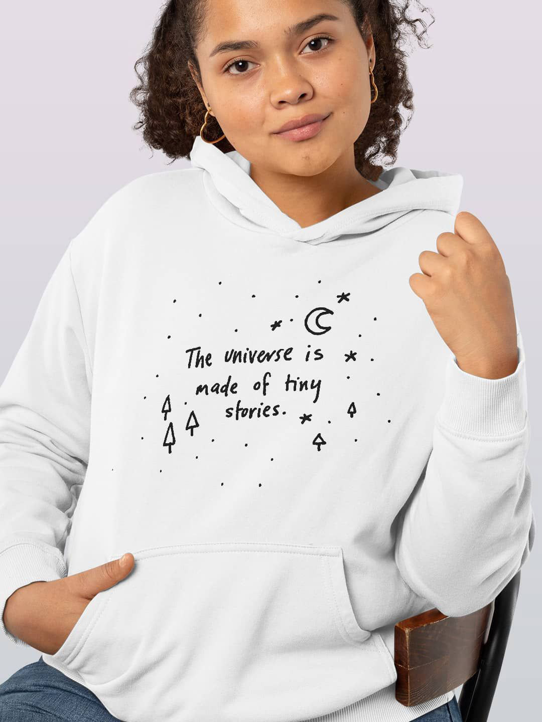

macmerise Women Printed Hooded Sweatshirt, White