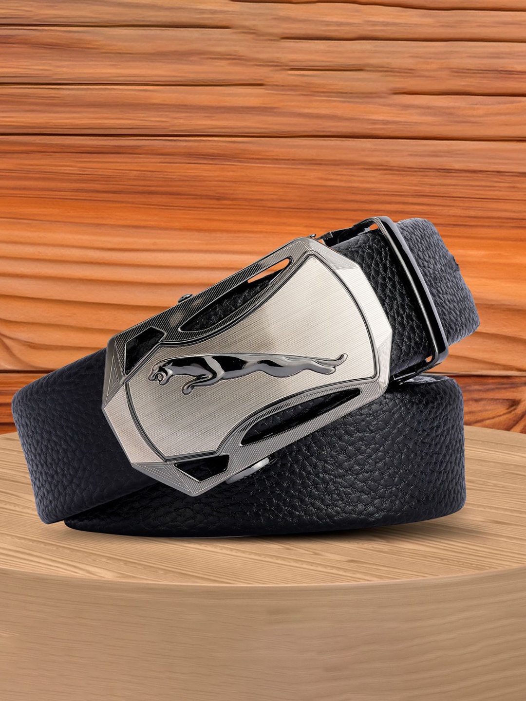 

WINSOME DEAL Men Textured Slider Buckle Closure Casual Belt, Black