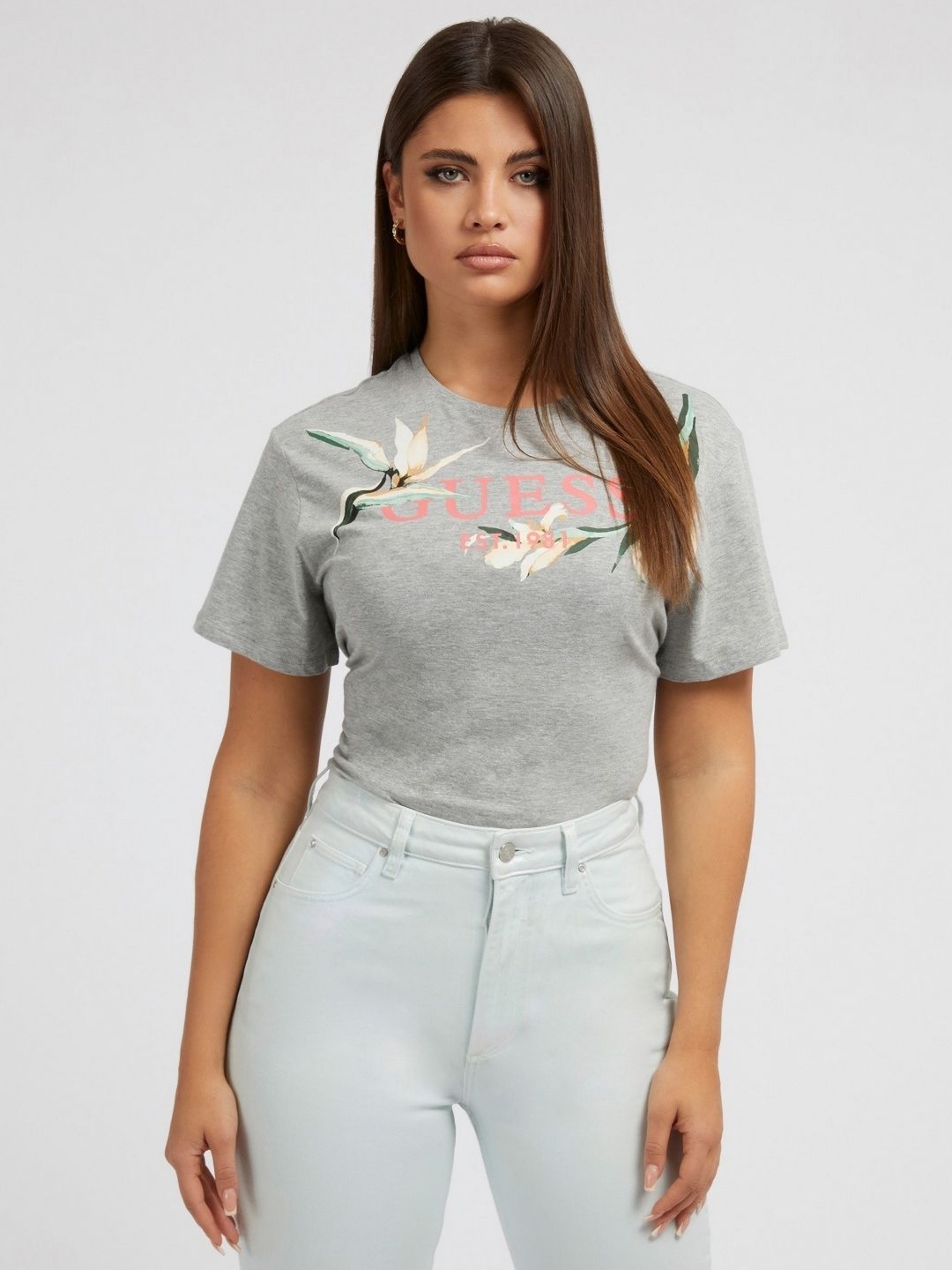 

GUESS Women Graphic Printed T-shirt, Grey