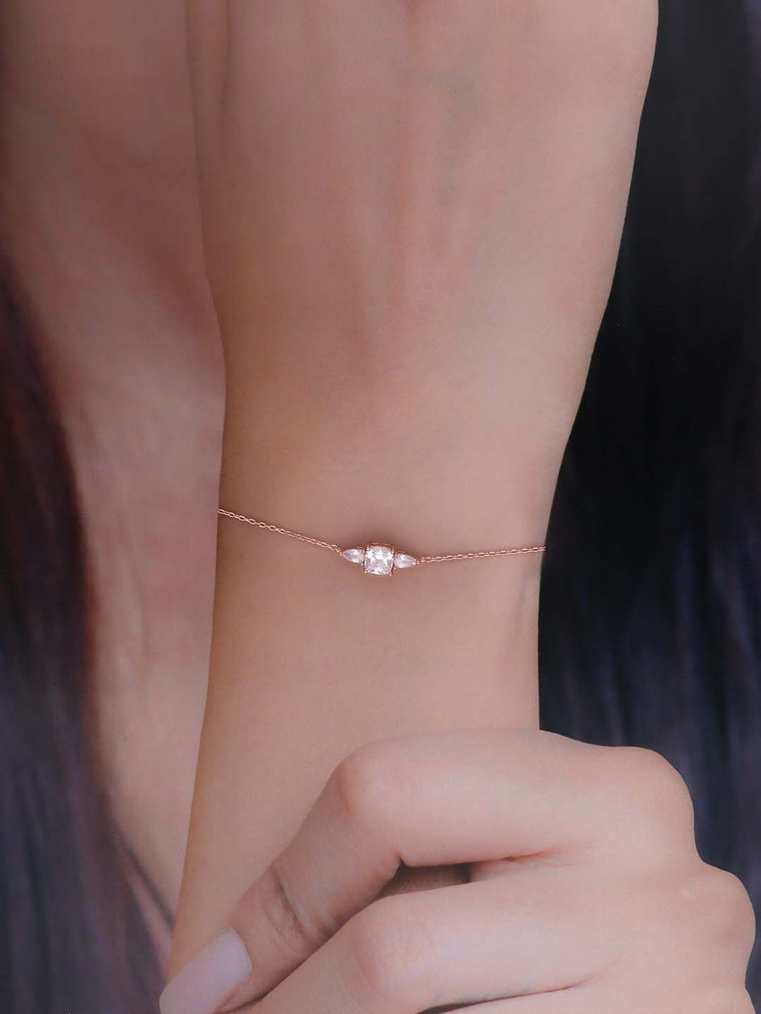 

KAI JEWEL Minimalistic 925 Sterling Silver Rose Gold-Plated Cubic Zirconia Link Bracelet