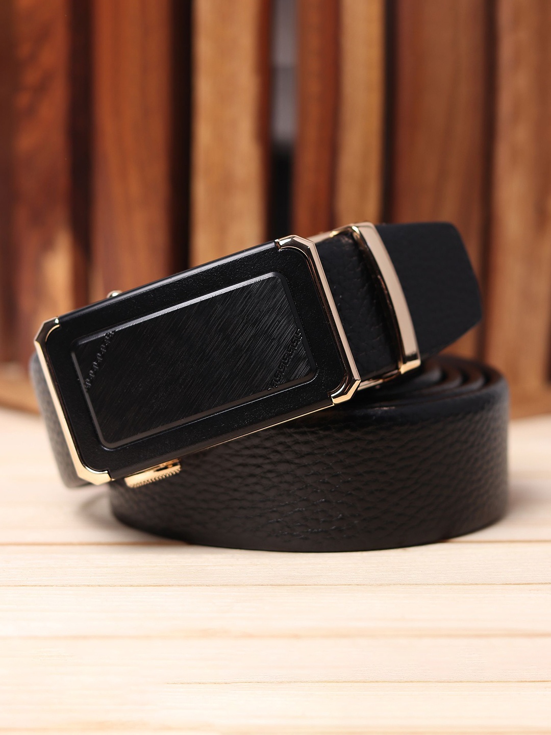 

WINSOME DEAL Men Slider Buckle Closure Textured Formal Belt, Black