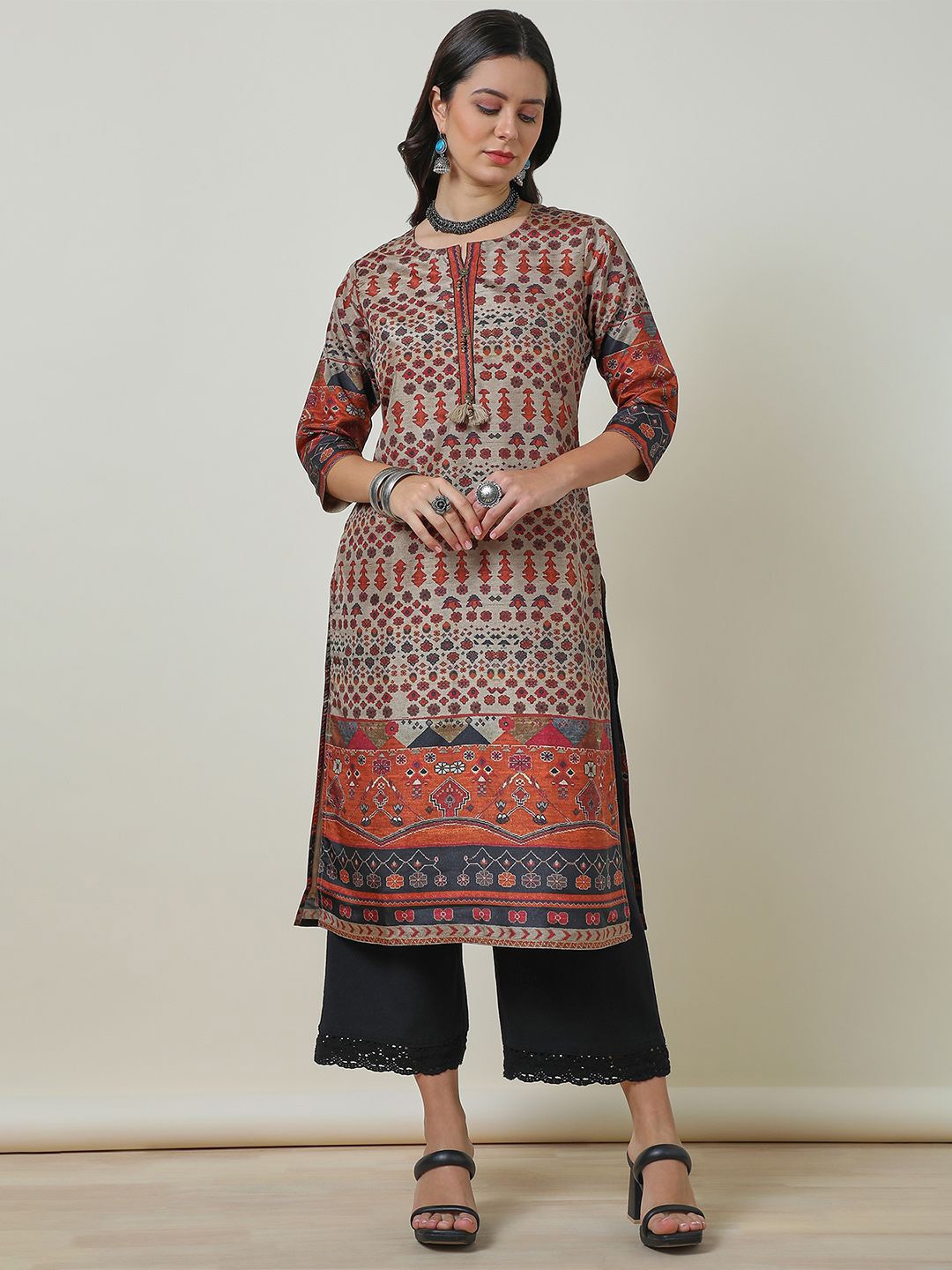 

Soch Ethnic Motifs Printed Straight Kurta, Beige