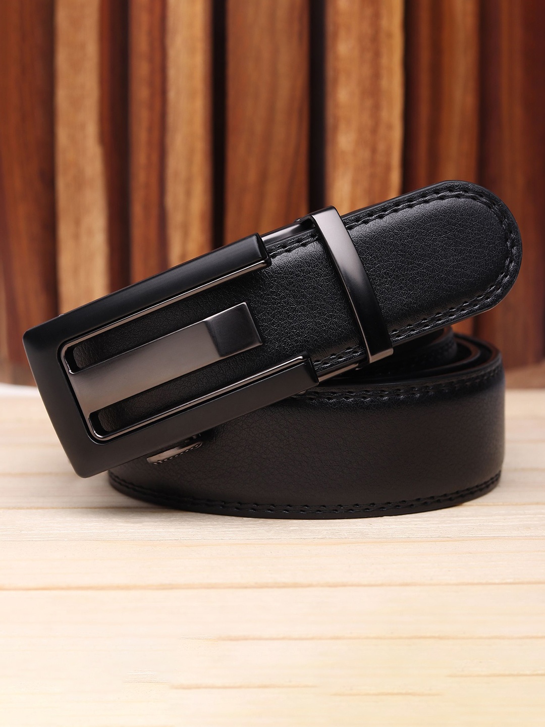 

WINSOME DEAL Men Slider Buckle Closure Textured Formal Belt, Black