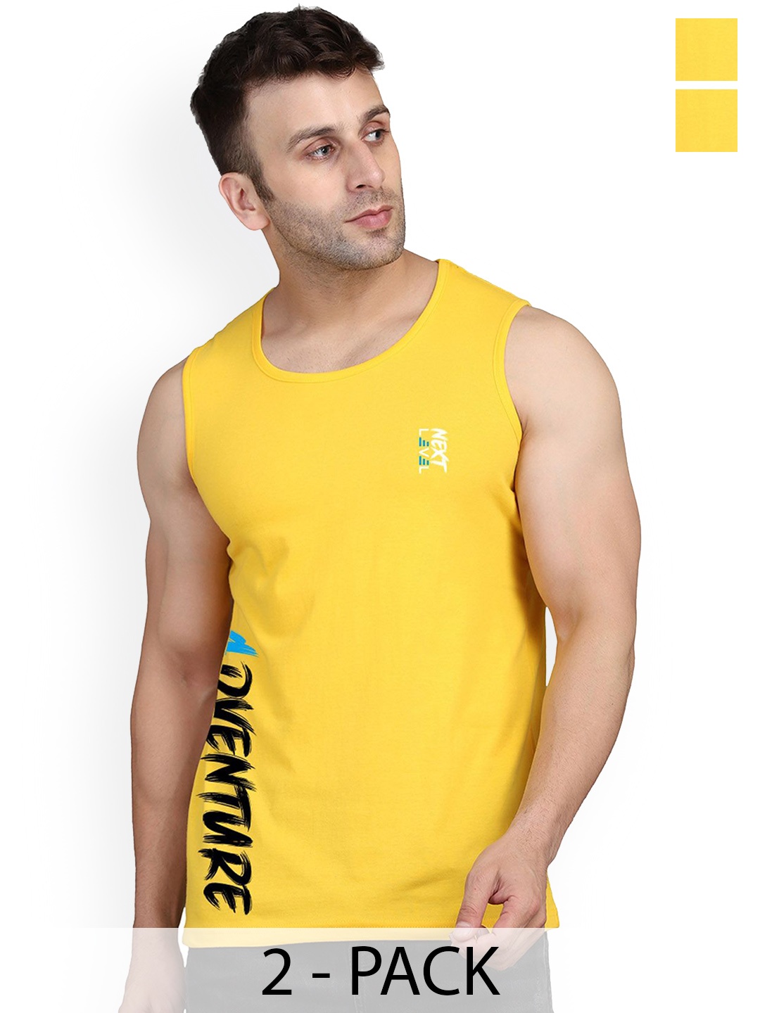 

SLOWLORIS Pack Of 2 Men Printed Sleeveless Vests-SL26 COMBO (LOUD YELLOW) (ADV YELLOW)