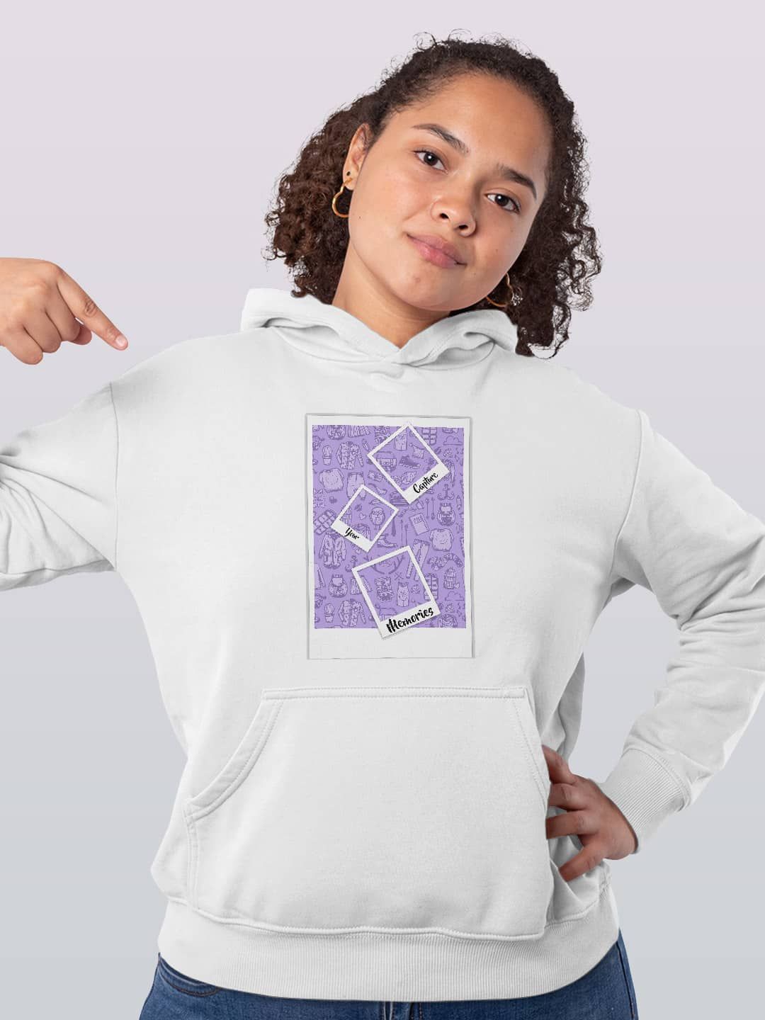 

macmerise Women Printed Hooded Sweatshirt, White