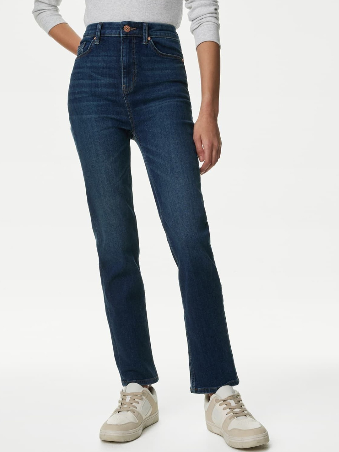 

Marks & Spencer Women High-Rise Cigarette Jeans, Navy blue