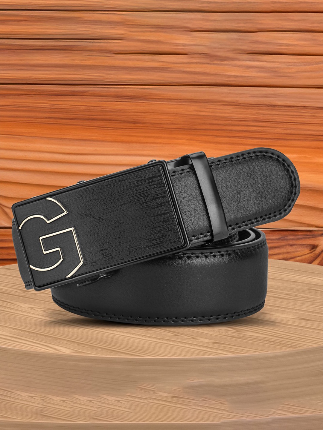 

WINSOME DEAL Men Solid Slider Buckle Closure Belt, Black