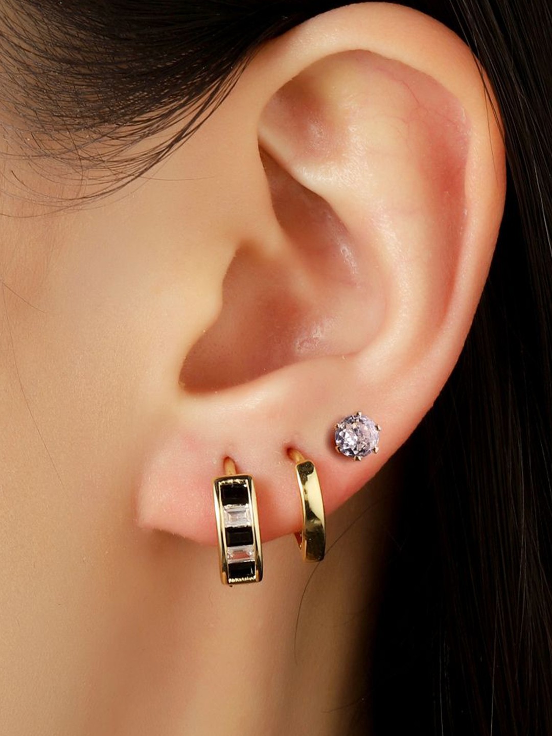 

SALTY Set Of 3 Gold-Plated Contemporary Studs
