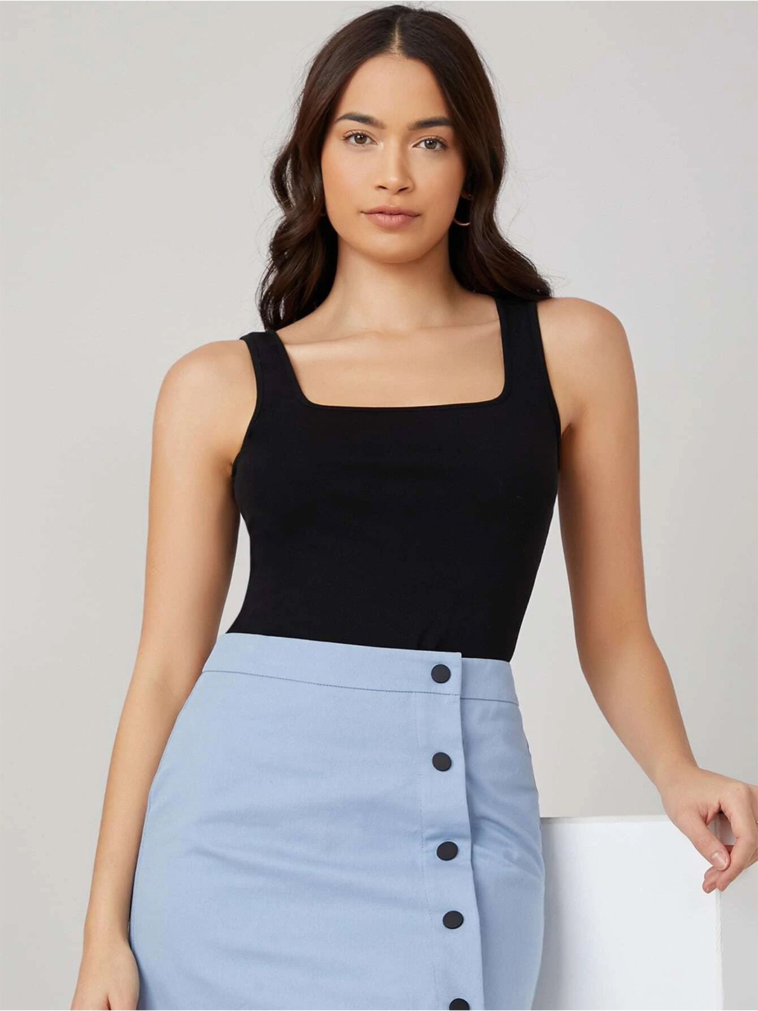 

Nalax Designs Women Solid Square Neck Top, Black