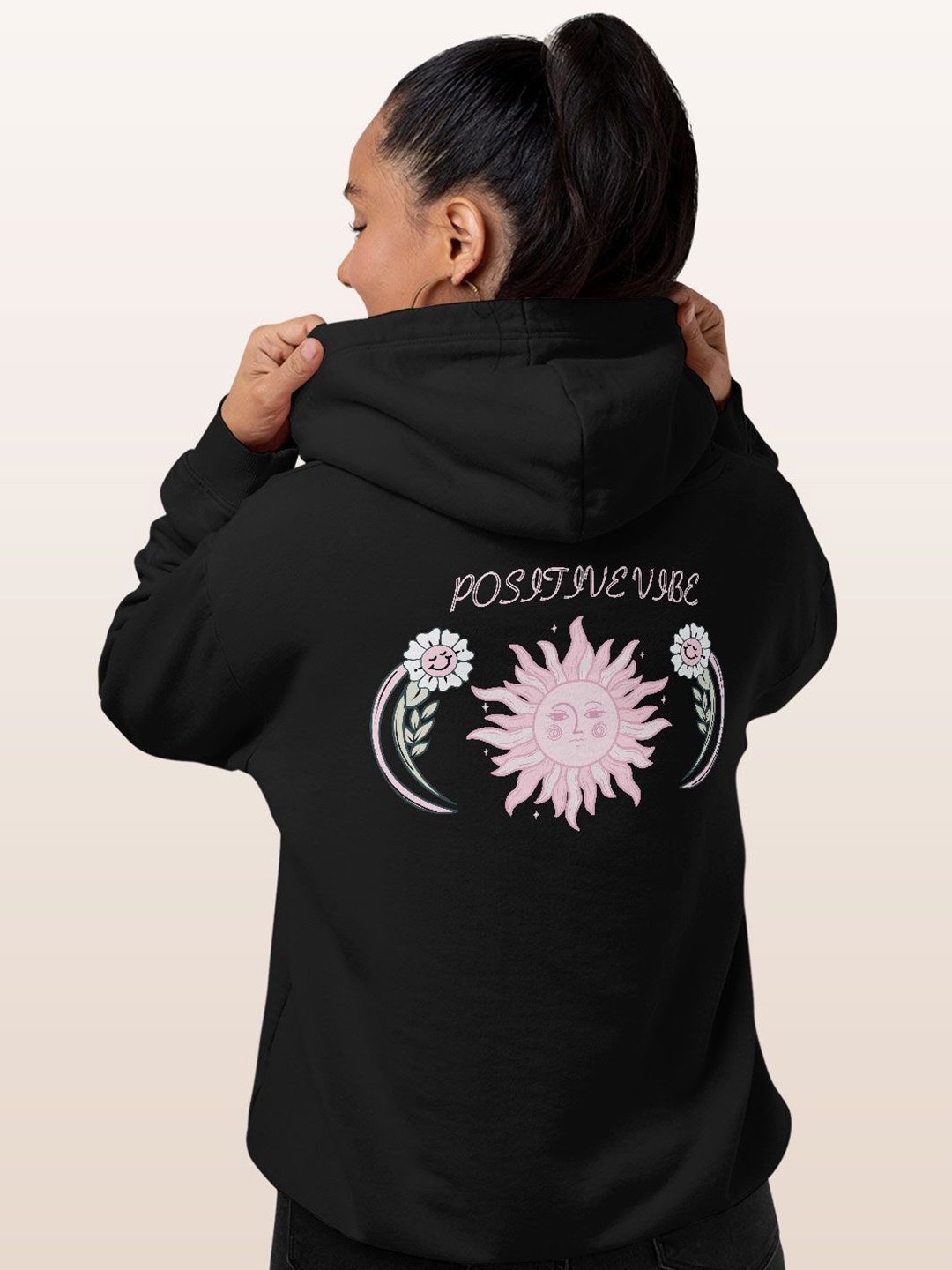 

macmerise Women Printed Hooded Sweatshirt, Black