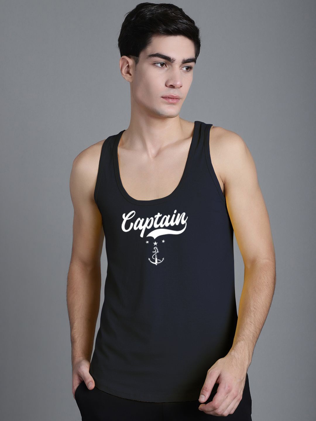 

FBAR Men Printed Sleeveless Pure Cotton Gym Innerwear Vests, Navy blue
