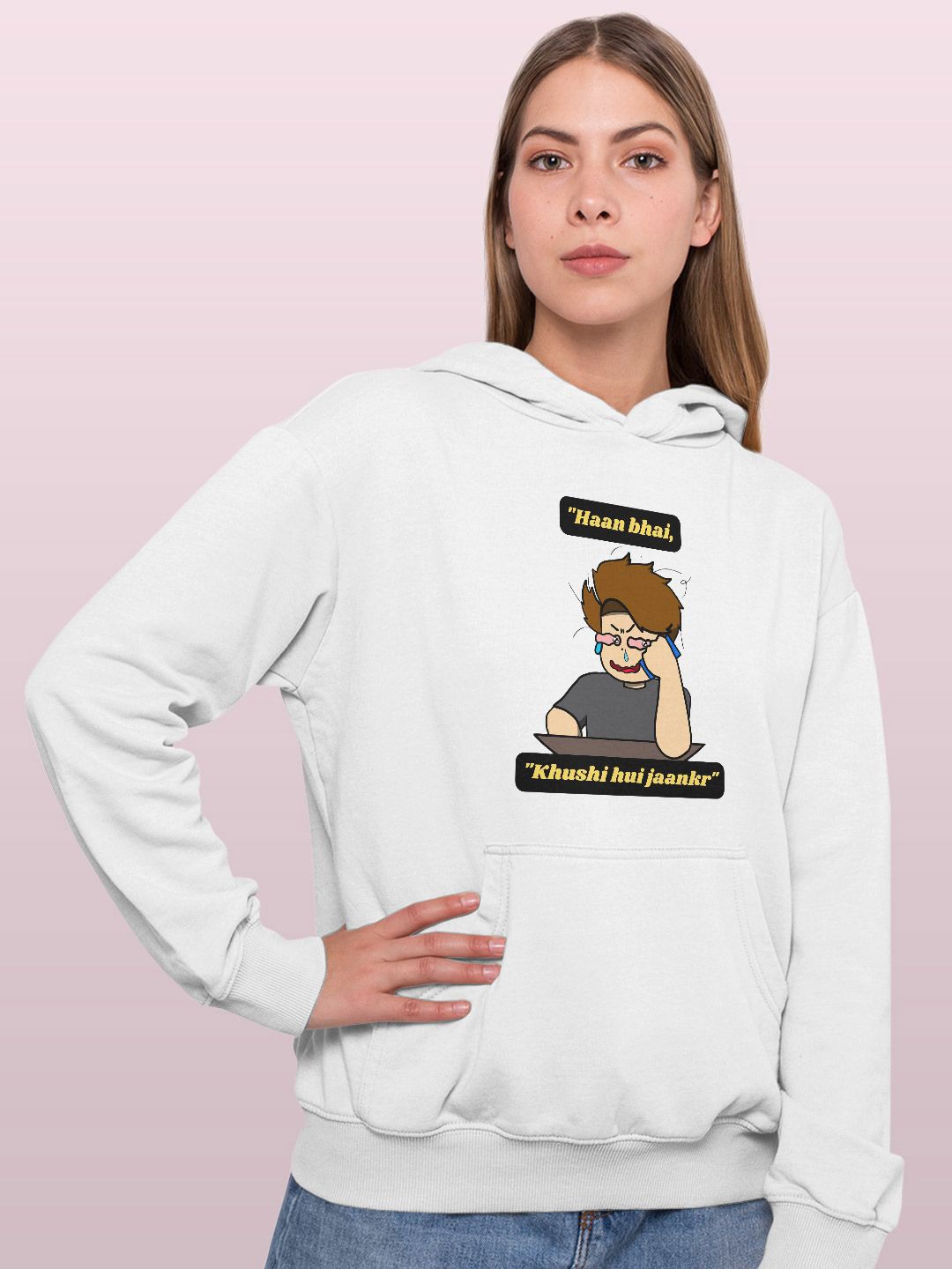 

macmerise Women Printed Hooded Sweatshirt, White