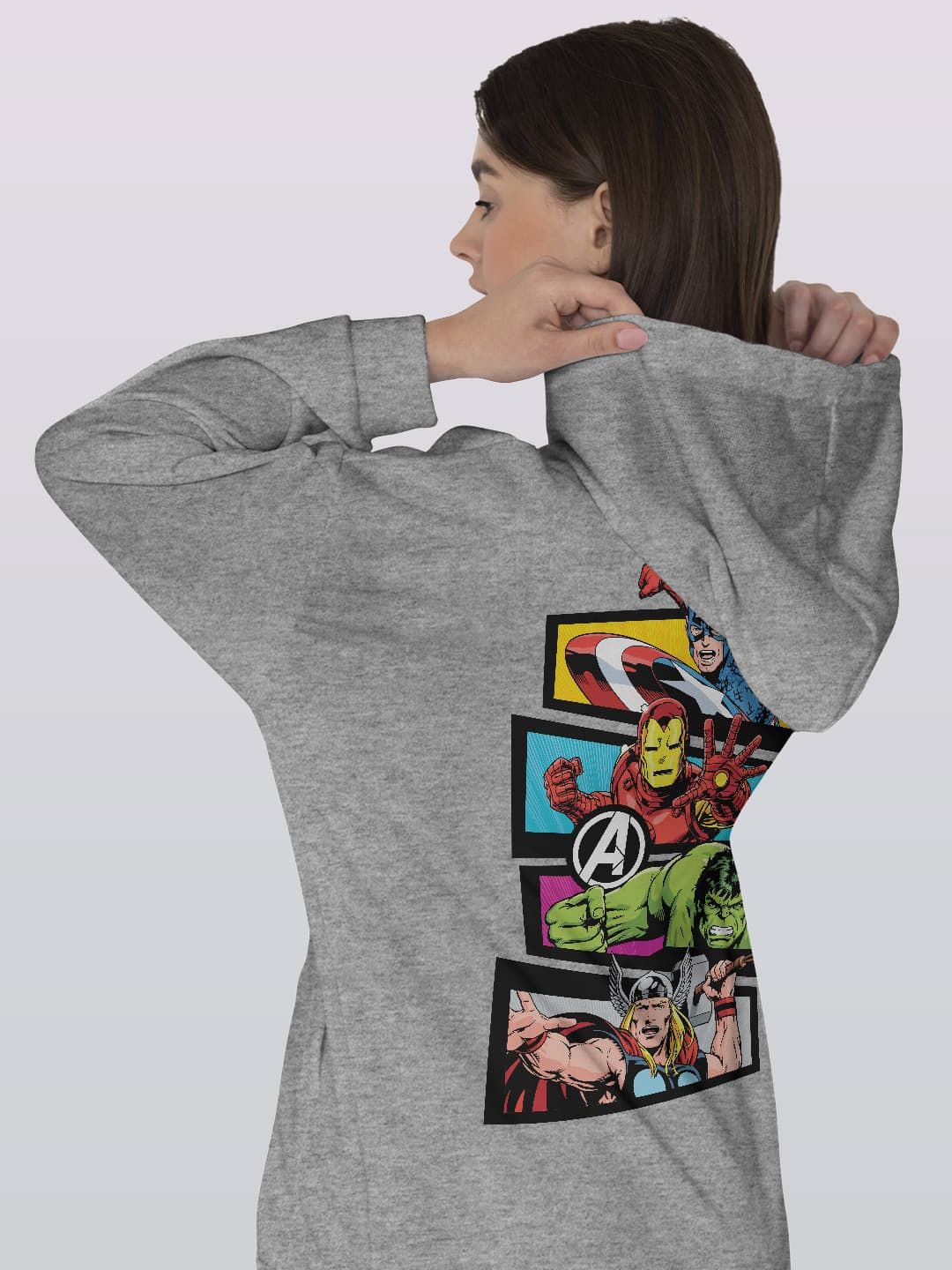 

macmerise Women Printed Hooded Sweatshirt, Grey