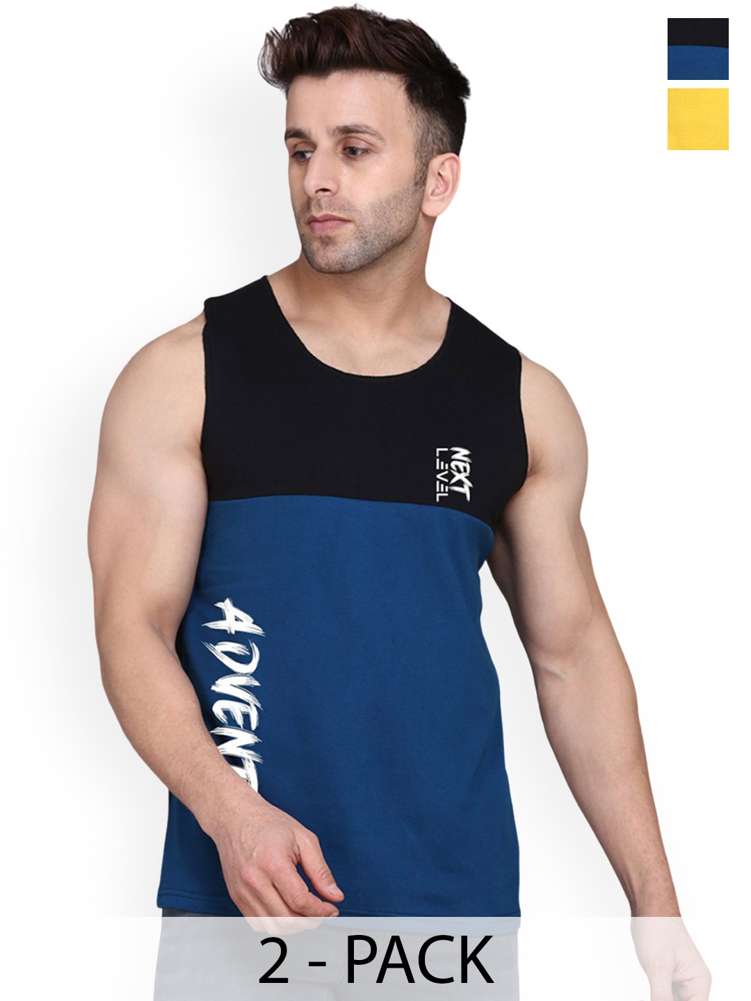 

SLOWLORIS Pack Of 2 Printed Sleeveless Gym Vests, Yellow
