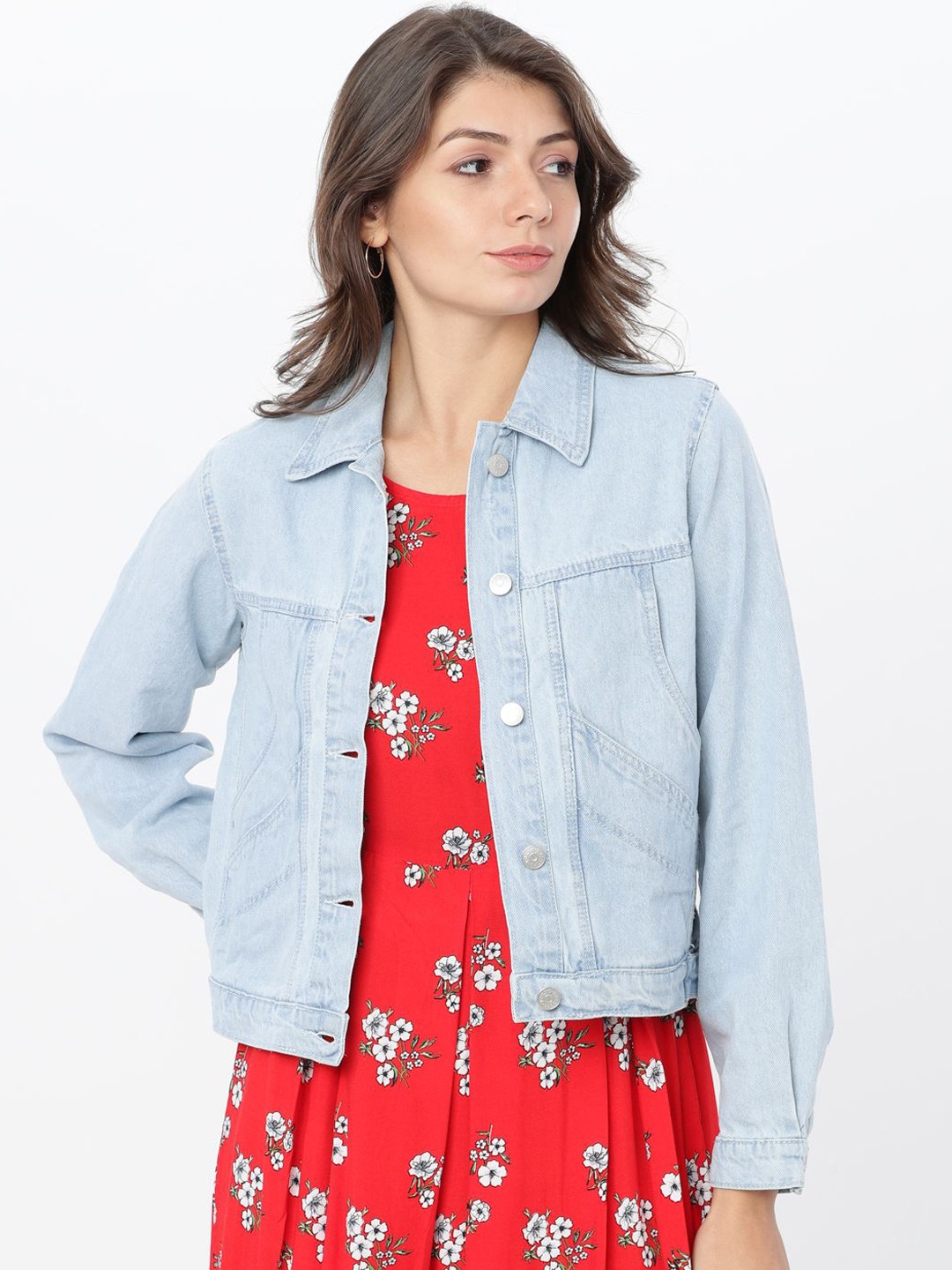 

Tokyo Talkies Women Washed Crop Denim Jacket with Embroidered, Blue