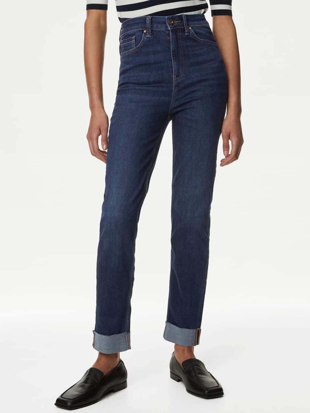 

Marks & Spencer Women High-Rise Cigarette Jeans, Navy blue