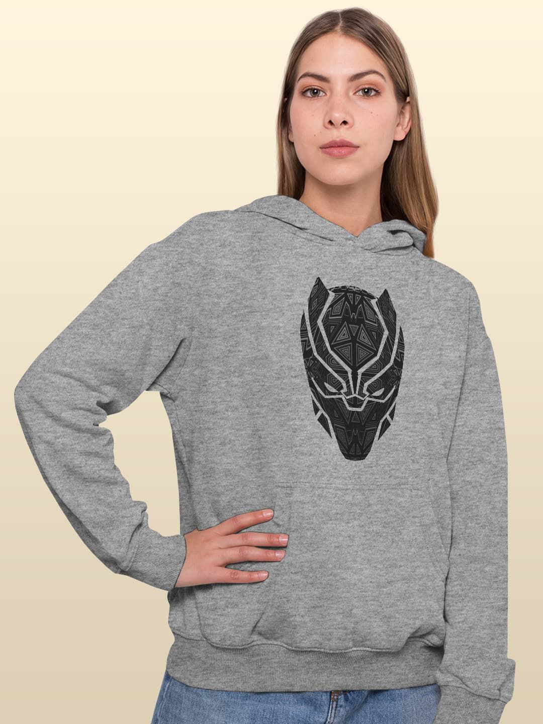 

macmerise Women Printed Hooded Sweatshirt, Grey