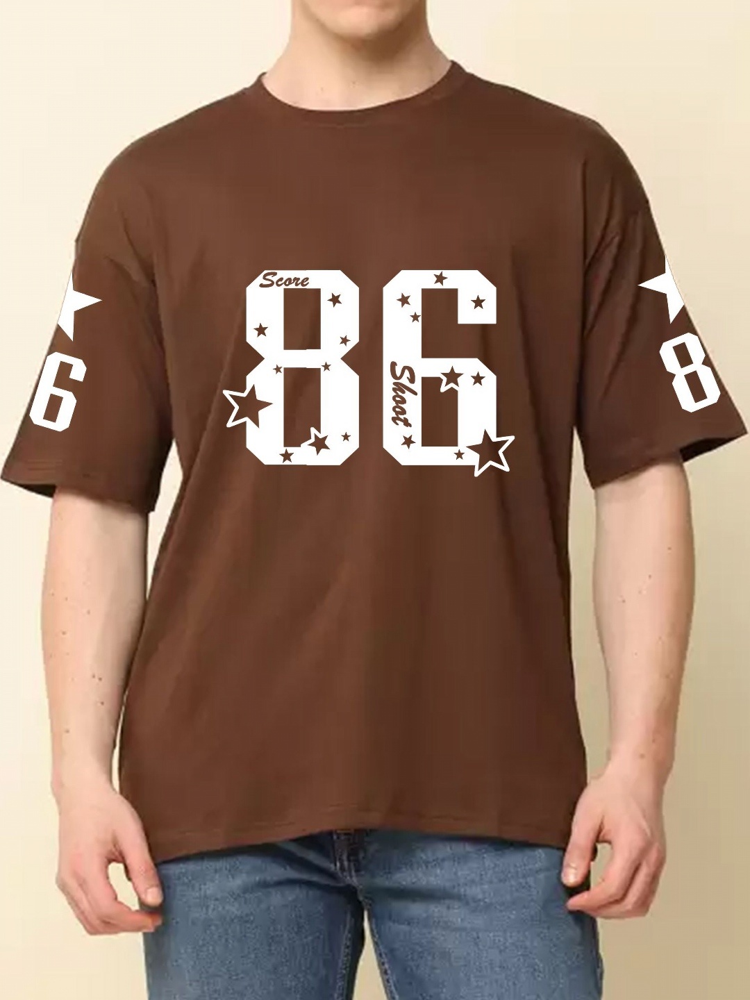 

TABADTOD Men Typography Applique T-shirt, Brown