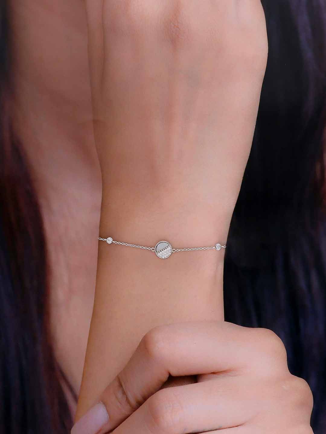 

KAI JEWEL Sterling Silver CZ Studded Rhodium-Plated Minimalistic Link Bracelet