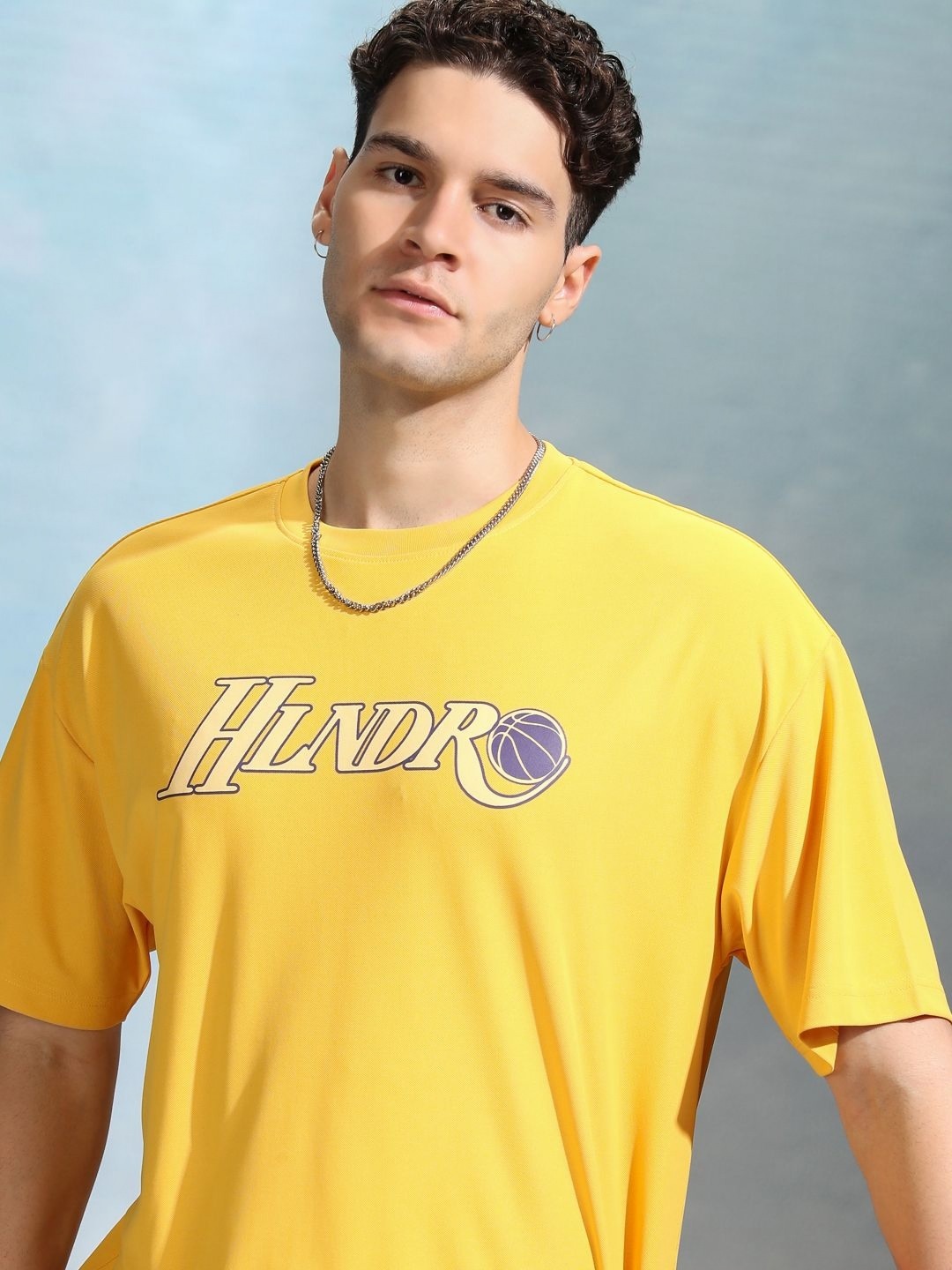 

HIGHLANDER Men Graphic Printed Round Neck Oversized Sports T-Shirt, Yellow