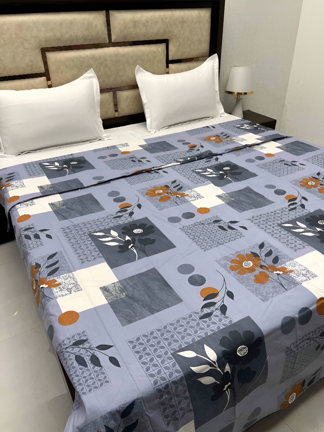 

Pure Decor Grey & Blue Printed Super King Pure Cotton Duvet Cover