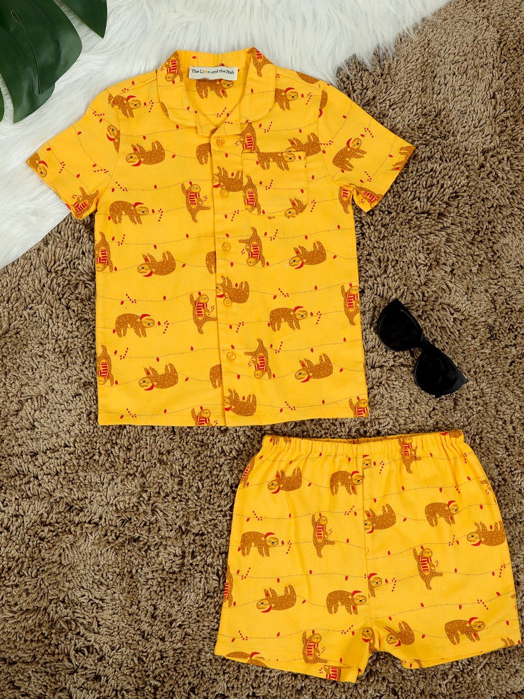 

The Lion and The Fish Boys Pure Cotton Printed Night suit, Yellow