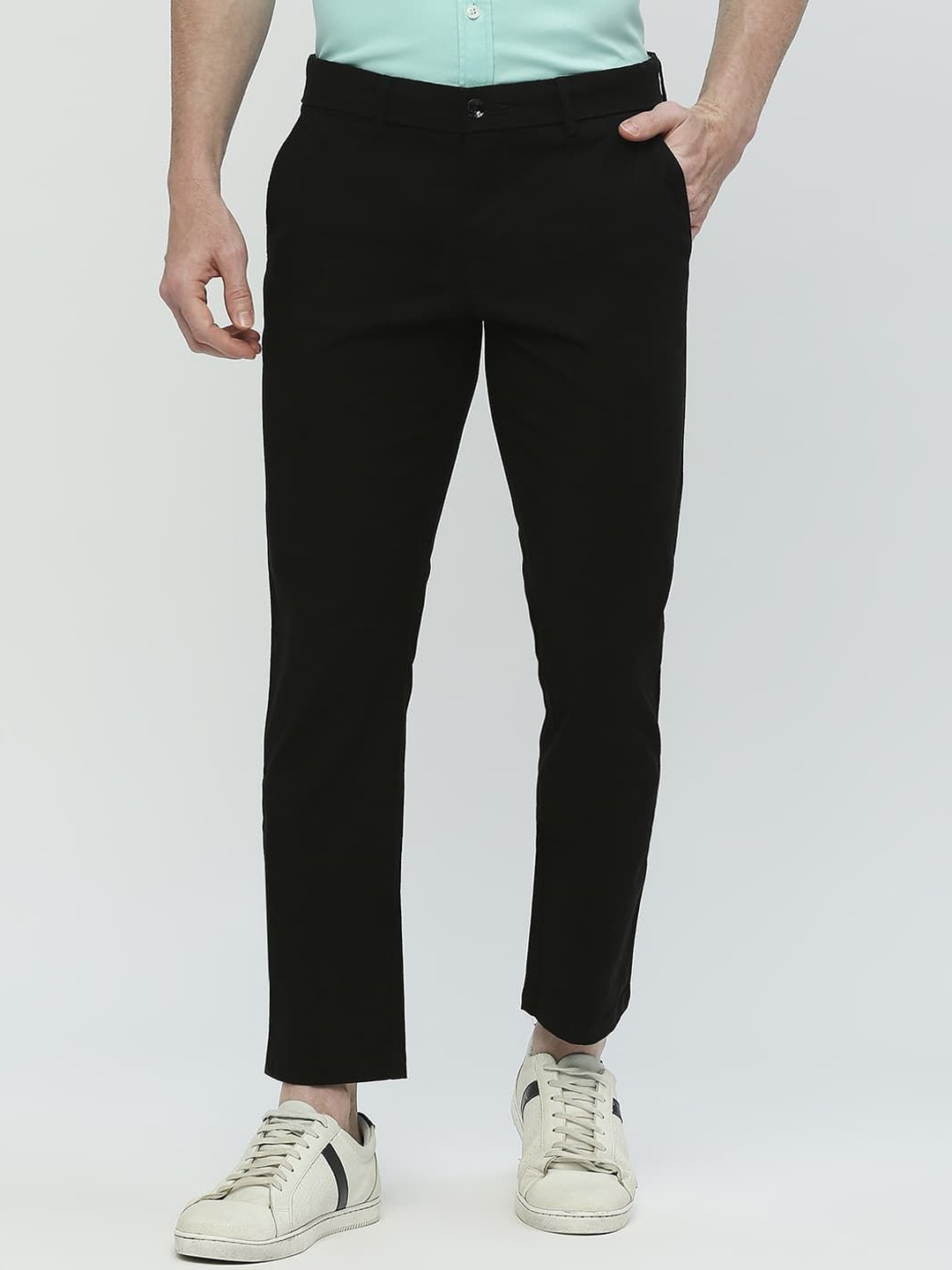 

Basics Men Mid-Rise Slim Fit Trousers, Black