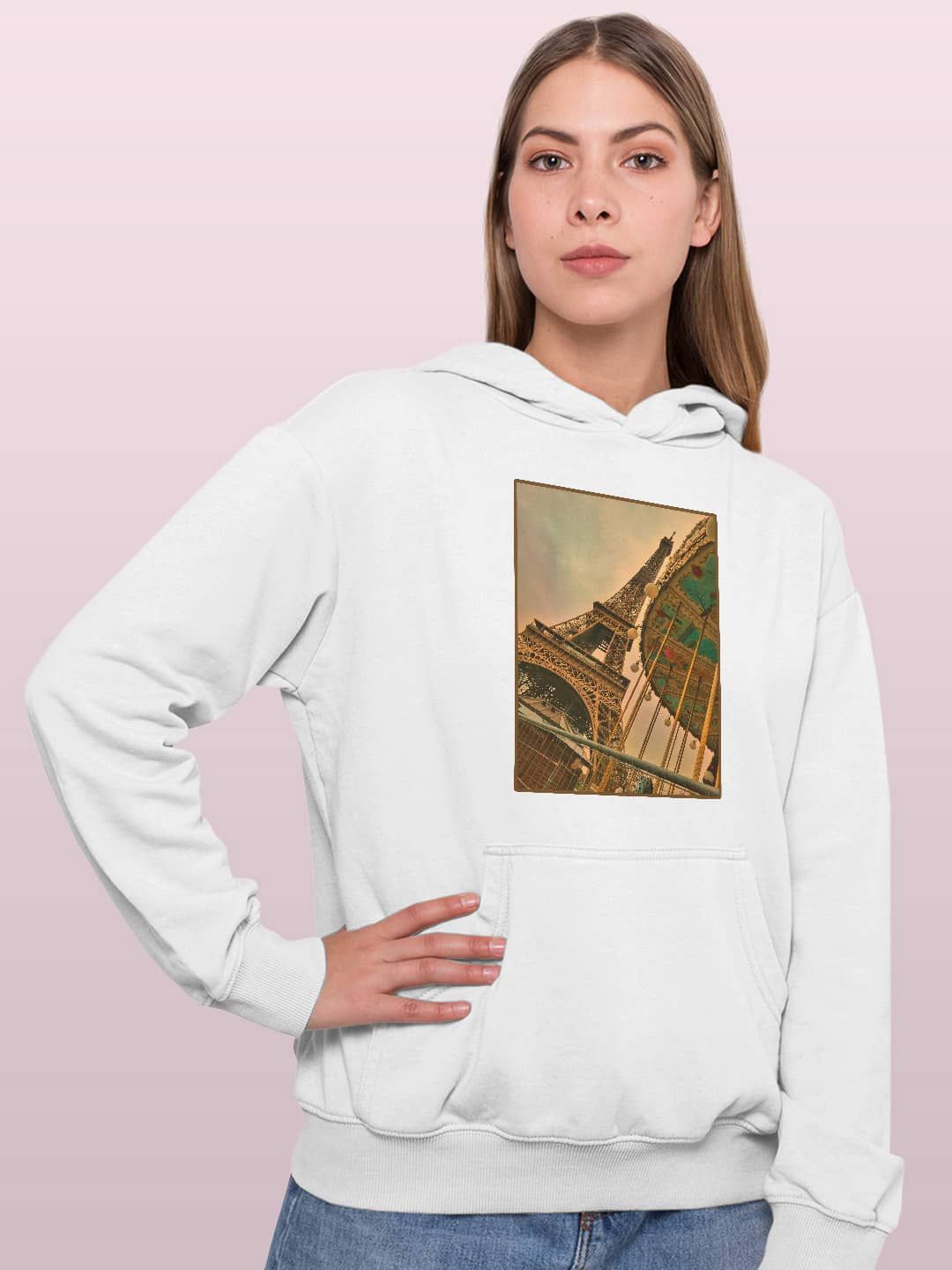 

macmerise Women Printed Hooded Sweatshirt, White