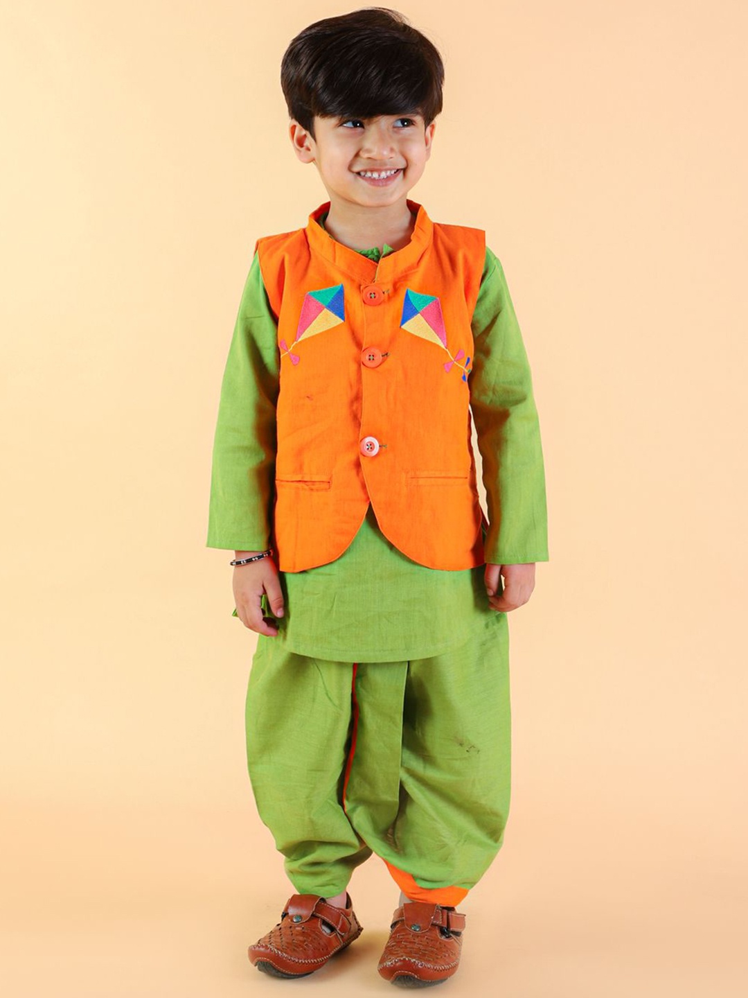 

LITTLE GINNIE Boys Pure Cotton Kurta with Dhoti Pant, Green