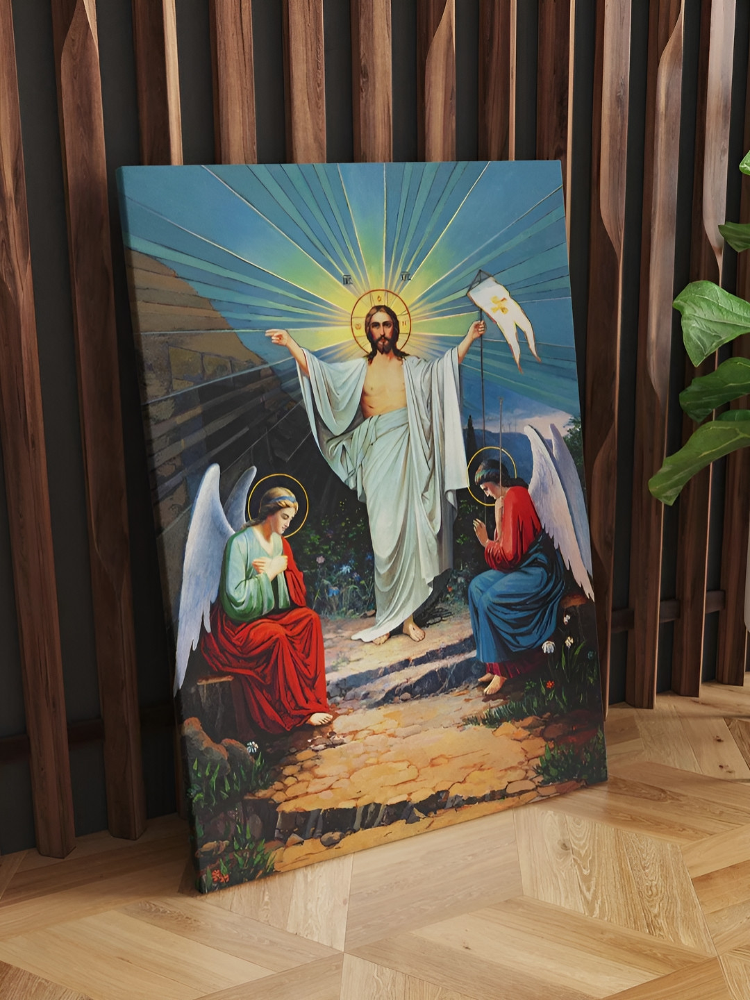 

CLAWCRAFTS Blue & Brown Religious Canvas Wooden Wall Art