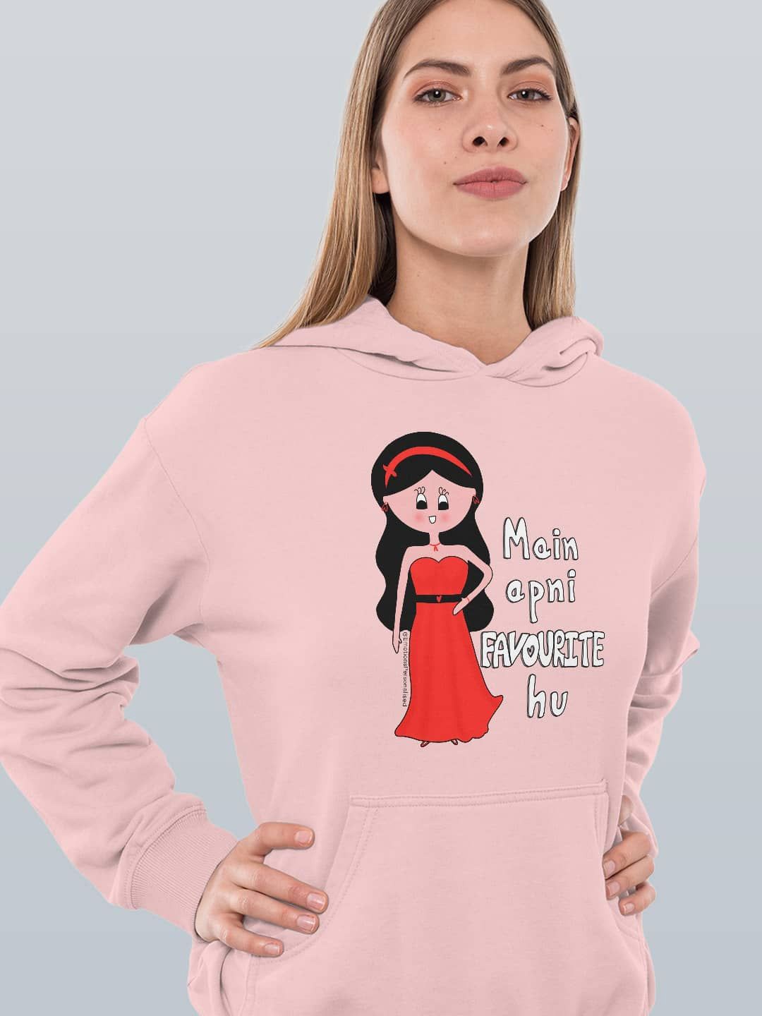 

macmerise Women Printed Hooded Sweatshirt, Pink