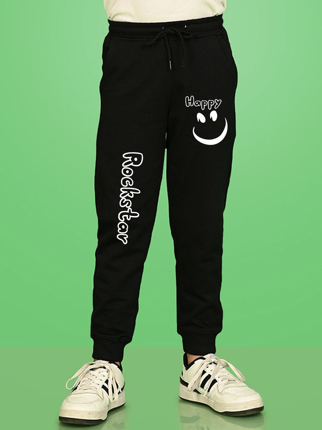 

NUSYL Boys Printed Ankle Length Regular Fit Joggers Track Pants, Black