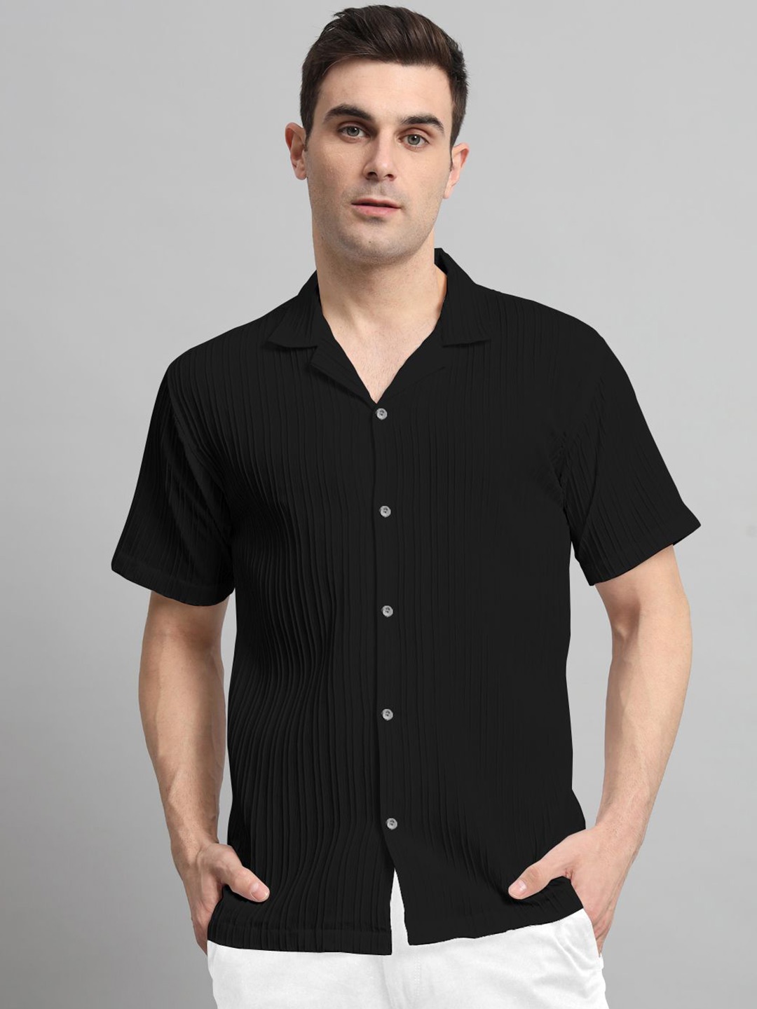 

Wuxi Men Classic Opaque Casual Shirt, Black