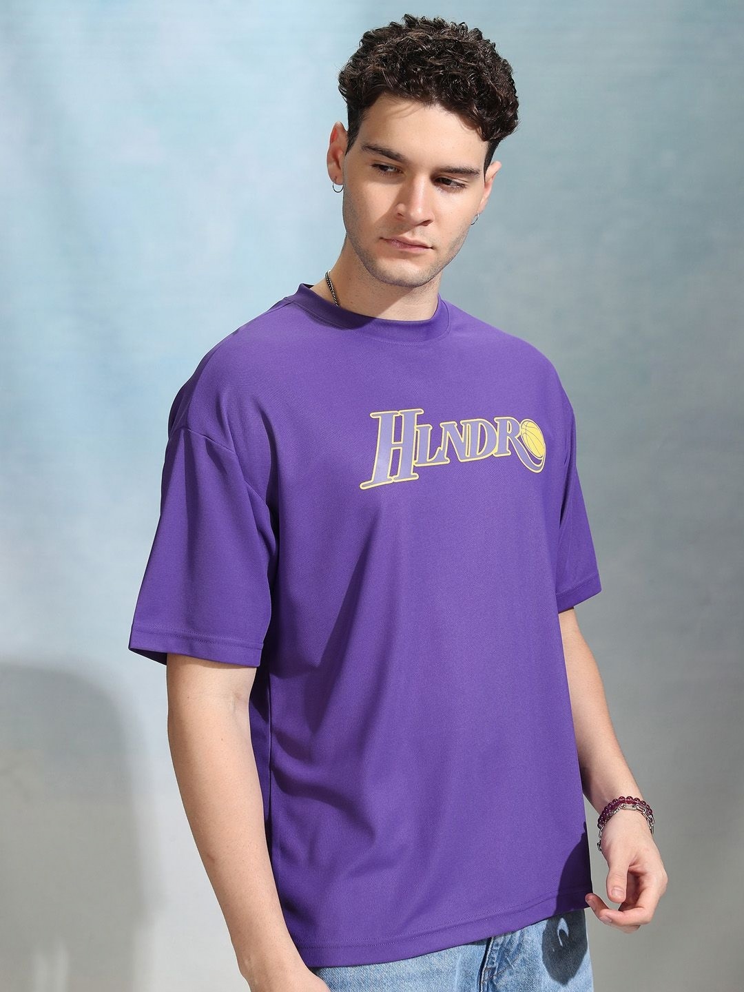 

HIGHLANDER Men Graphic Printed Round Neck Oversized Sports T-Shirt, Purple