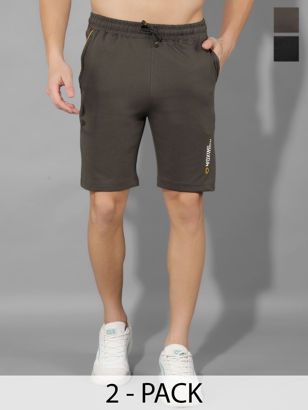 

Dollar Pack Of 2 Men Regular Fit Mid-Rise Cotton Shorts, Grey