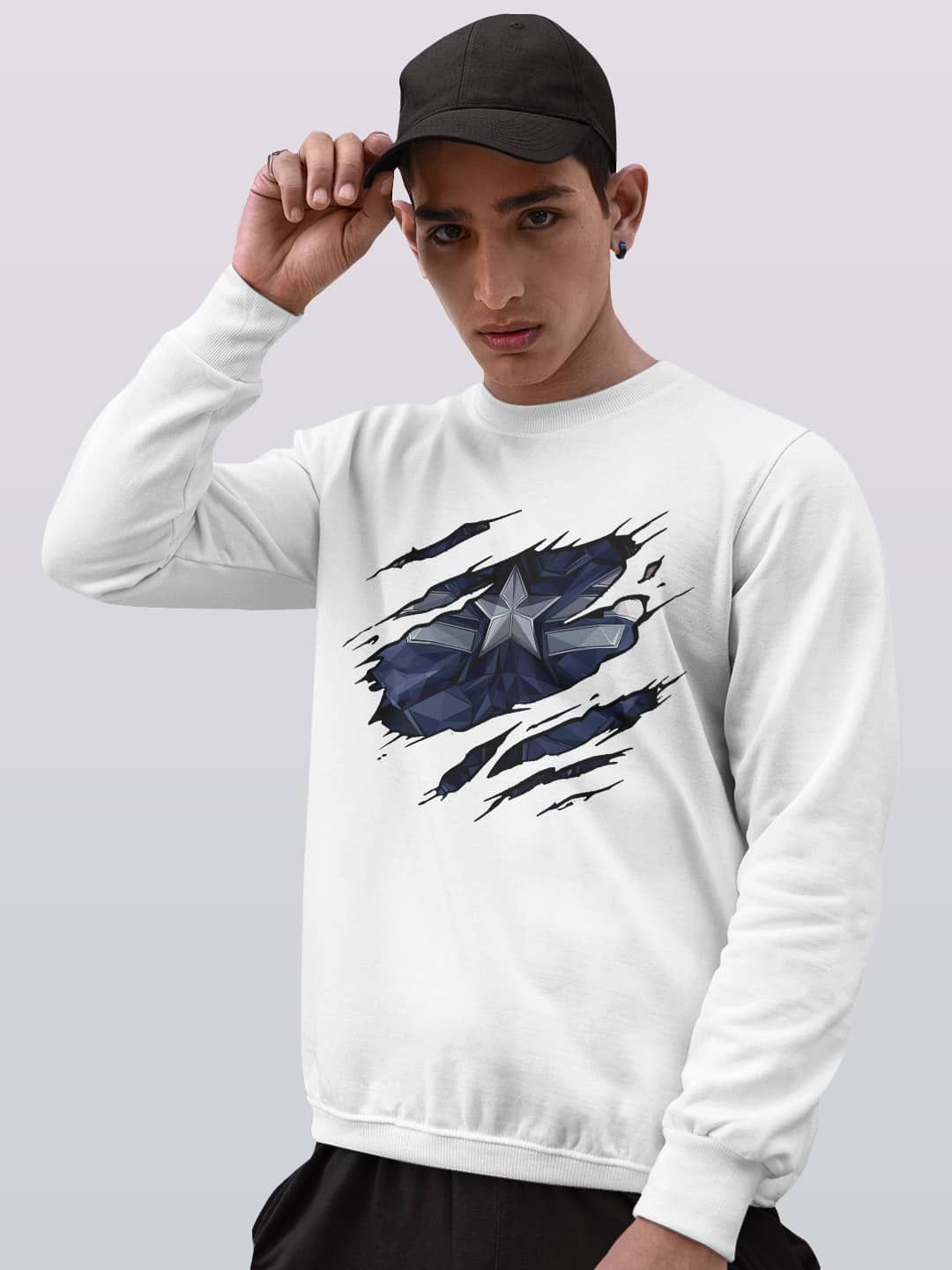 

macmerise Men Printed Sweatshirt, White