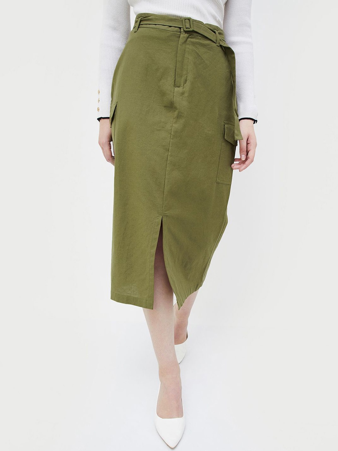 

CODE by Lifestyle A-Line Knee Length Skirts, Olive