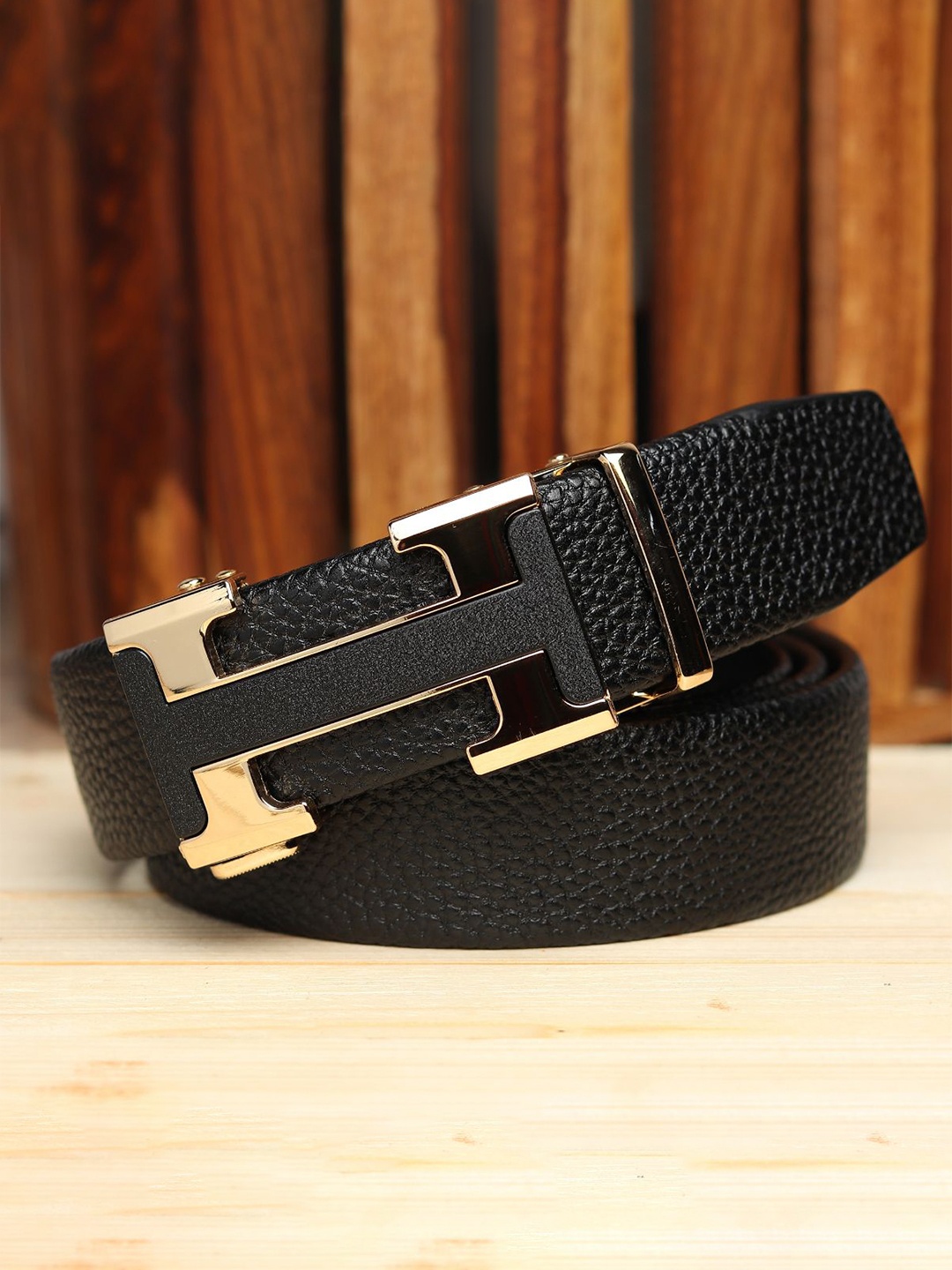 

WINSOME DEAL Men Slider Buckle Closure Textured Formal Belt, Black