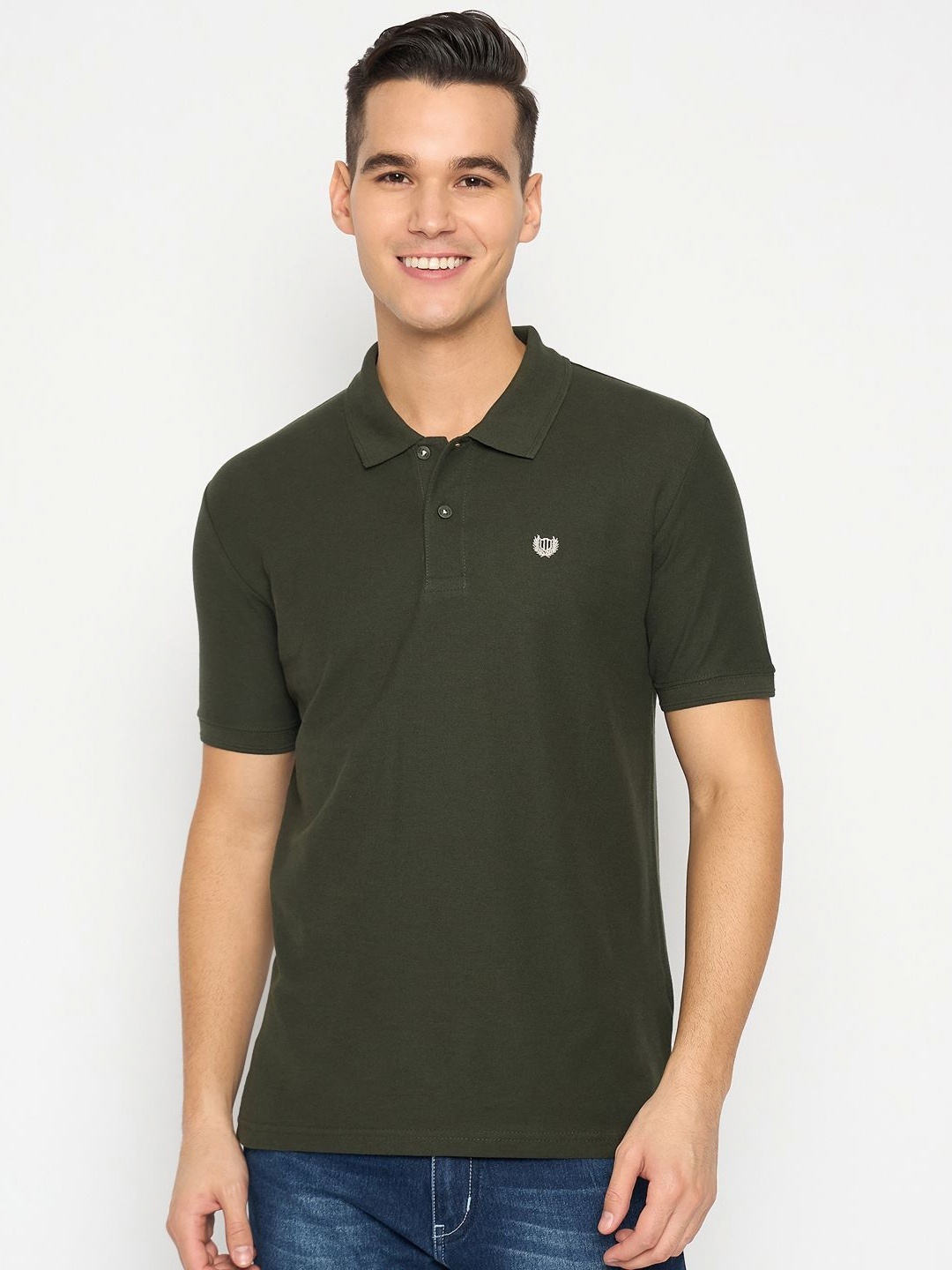 

Duke Men Solid Polo Collar Cotton Slim Fit T-shirt, Green