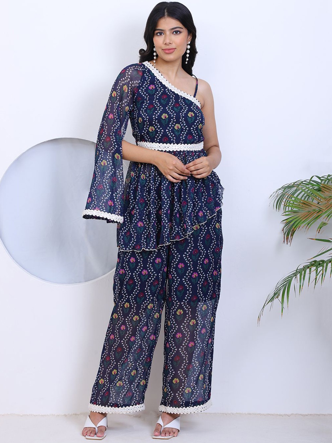 

DEEBACO Women Floral Printed Ethnic Indo Western Co-Ord Set, Blue