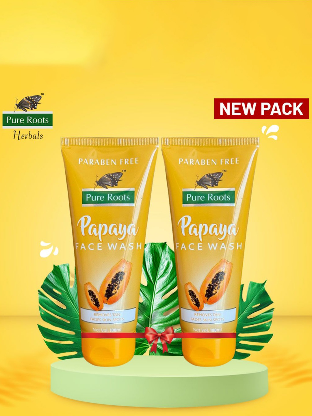 

pure roots Set of 2 Papaya Face Wash with Glycerin - 100 ml each, Yellow