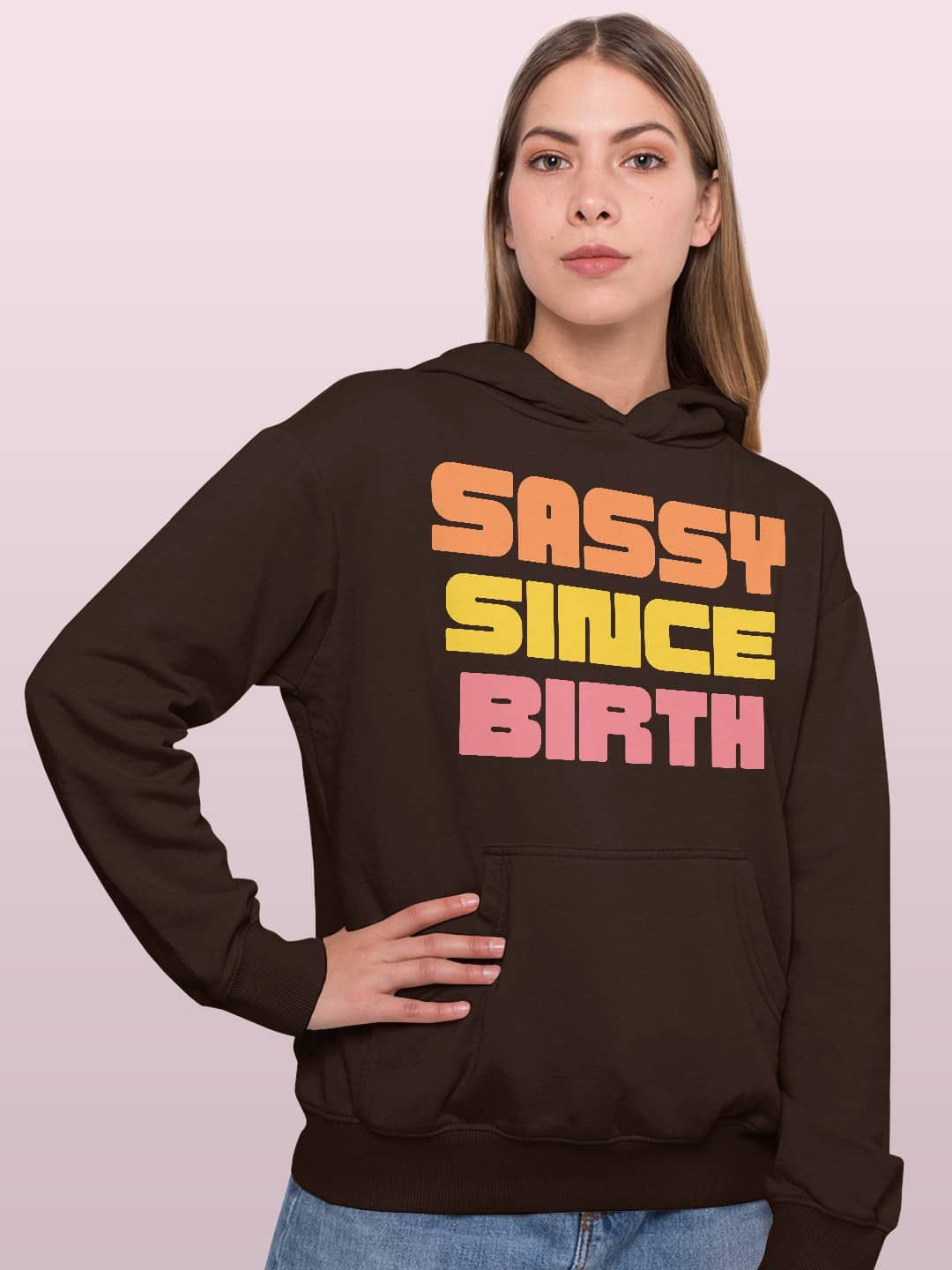 

macmerise Women Printed Hooded Sweatshirt, Brown