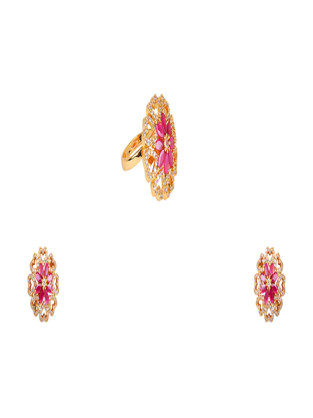 

CARDINAL Gold-Plated American Diamond Classic Studs With Ring