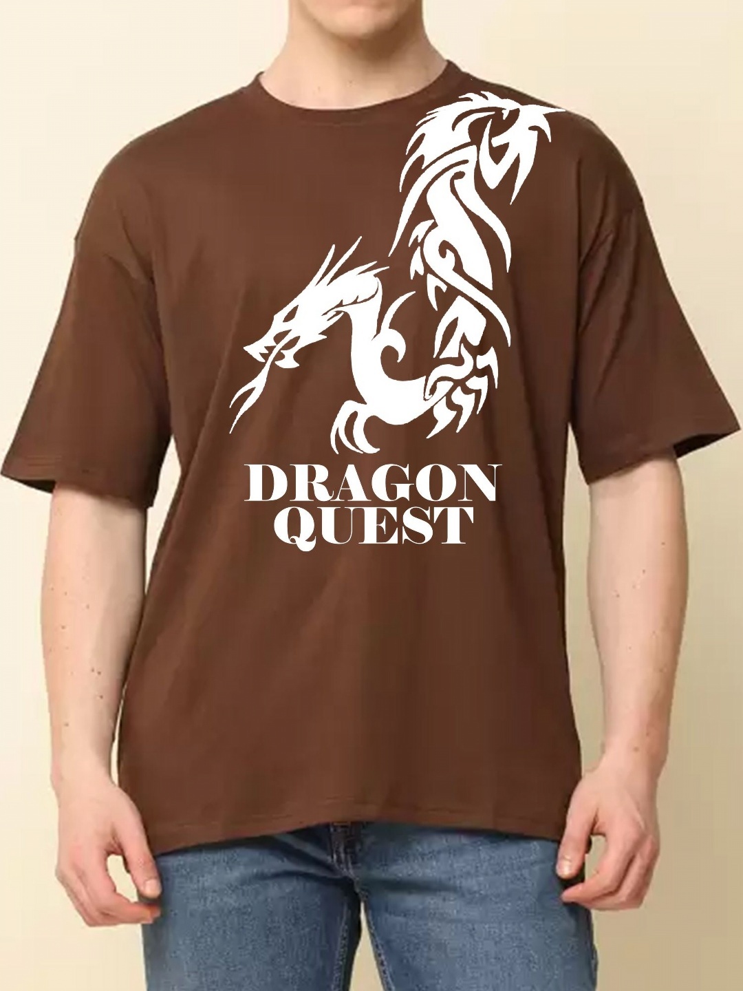 

TABADTOD Men Printed Applique T-shirt, Brown